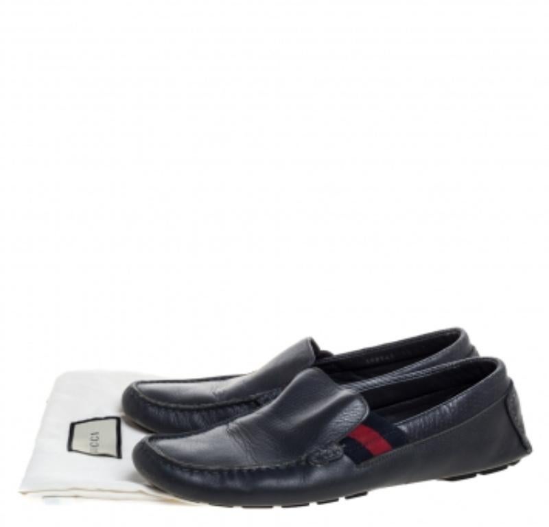 Gucci Blue Leather Web Detail Loafers Size 41.5 For Sale 5