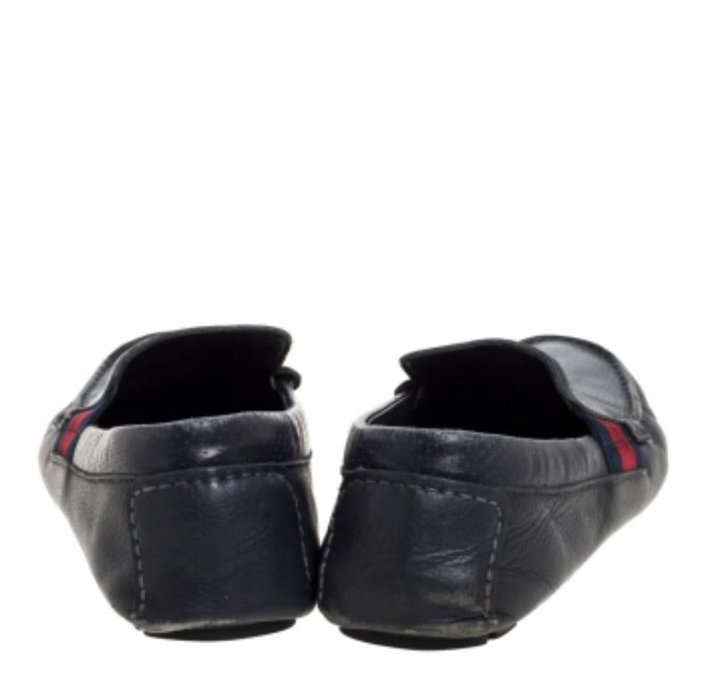 Gucci Blue Leather Web Detail Loafers Size 41.5 For Sale 2