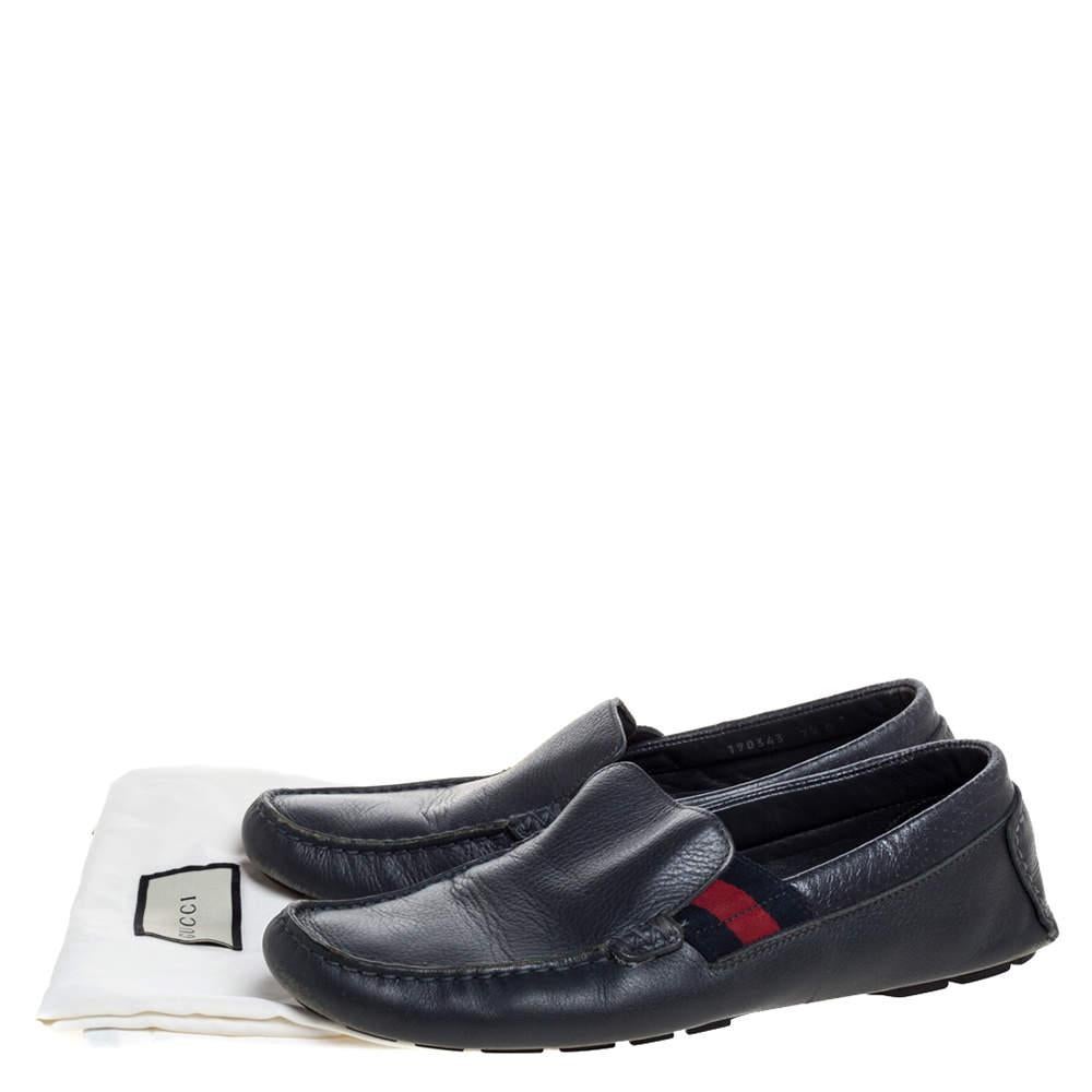 Gucci Blue Leather Web Detail Loafers Size 41.5 3