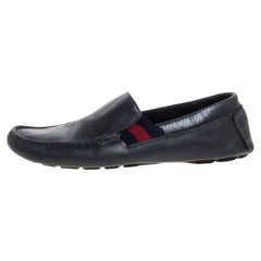 Gucci Blue Leather Web Detail Loafers Size 41.5