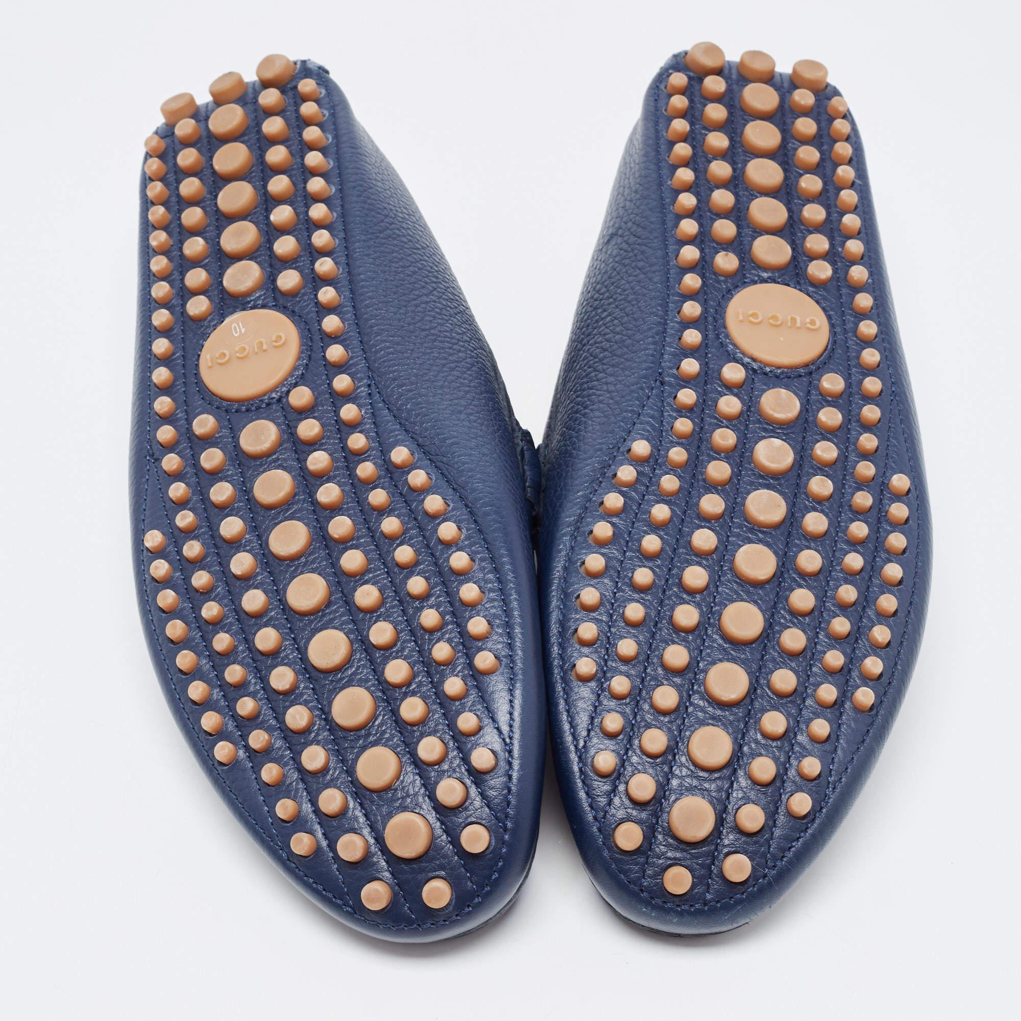 Black Gucci Blue Leather Web Horsebit Detail Slip On Loafers Size 44