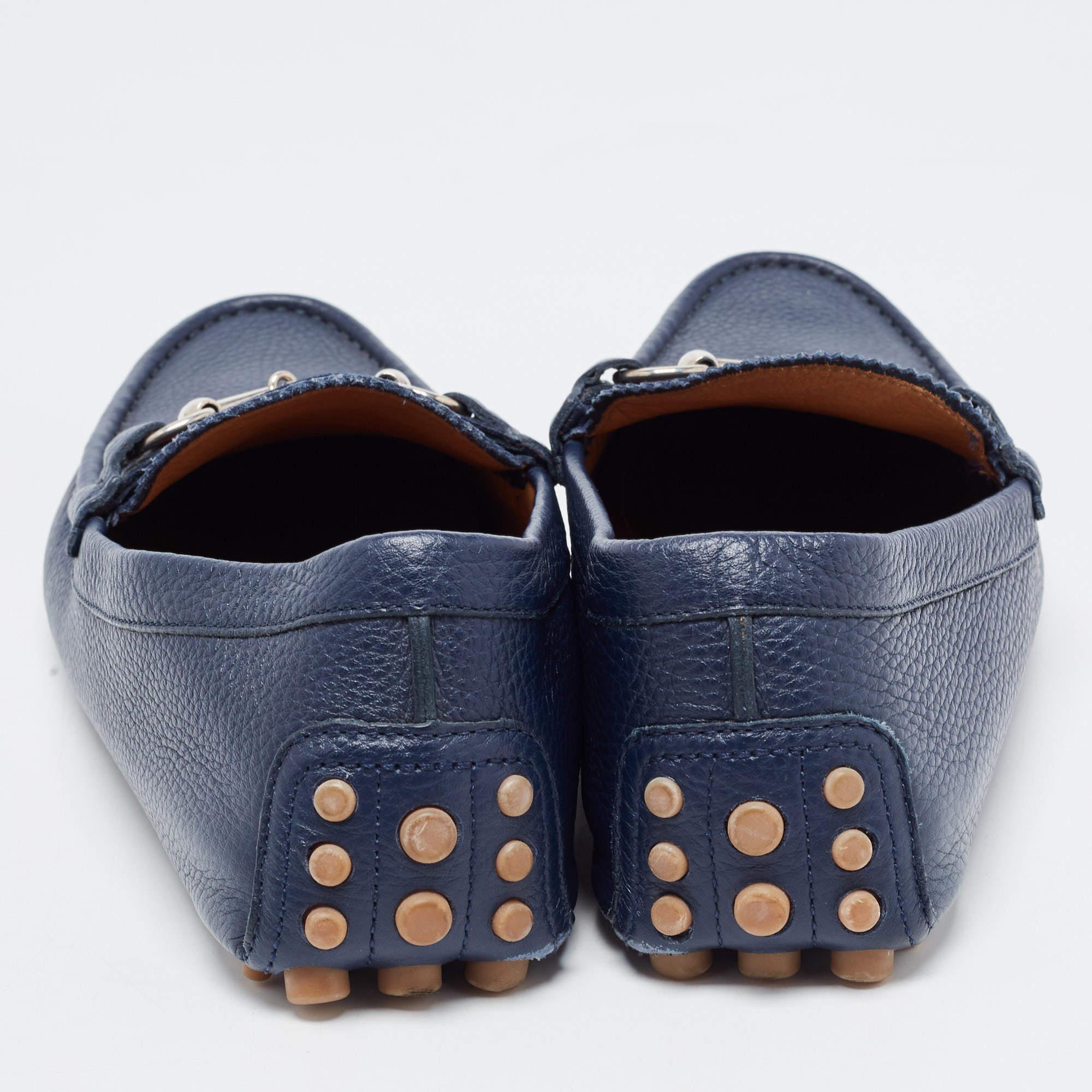 Gucci Blue Leather Web Horsebit Detail Slip On Loafers Size 44 In Excellent Condition In Dubai, Al Qouz 2