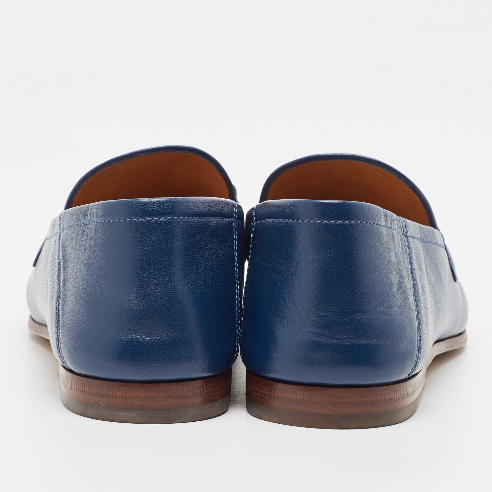 Men's Gucci Blue Leather Web Horsebit Loafers Size 40