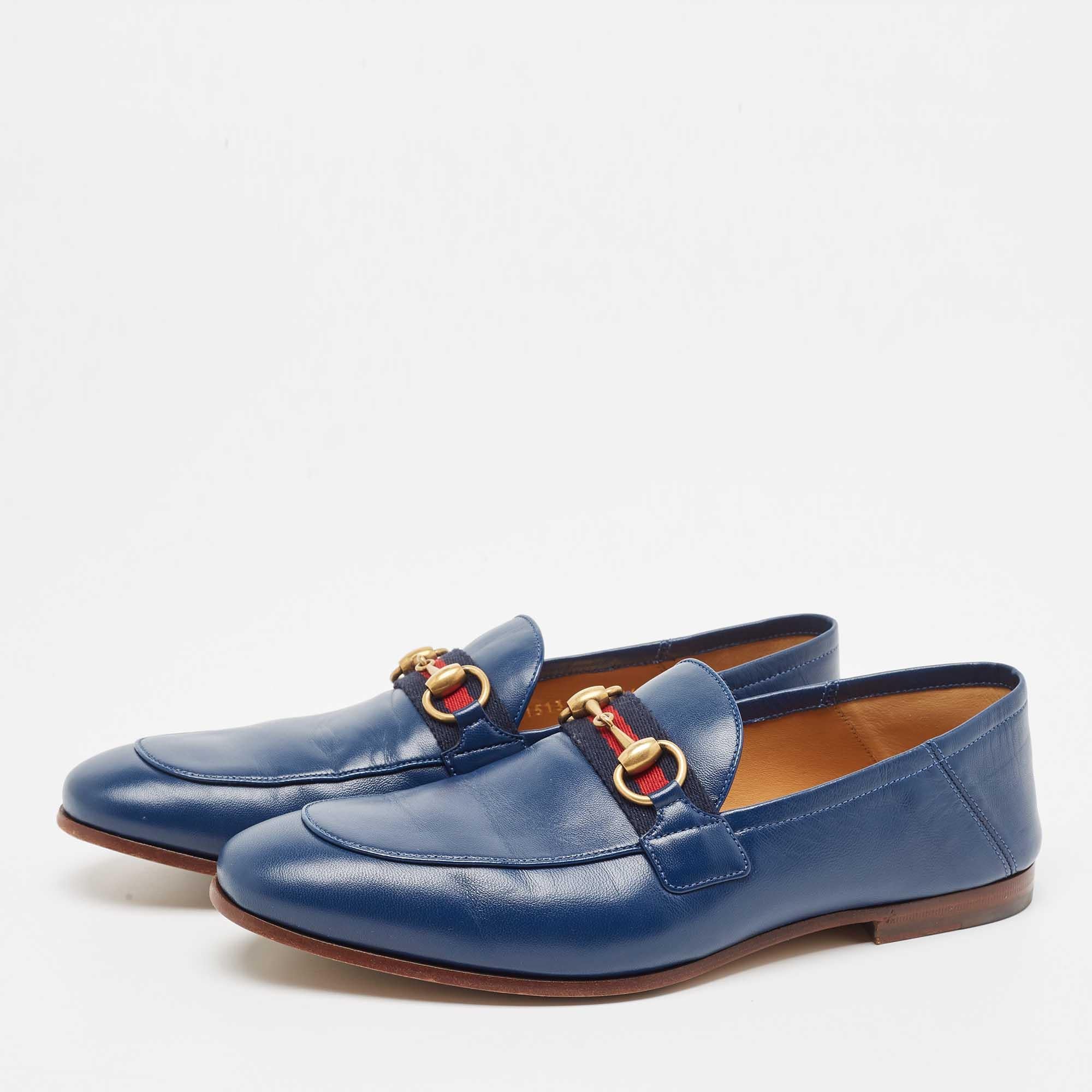 Gucci Blue Leather Web Horsebit Loafers Size 40 5