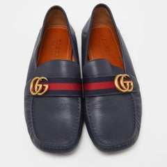 Gucci Blue Leather Web Horsebit Loafers Size 41