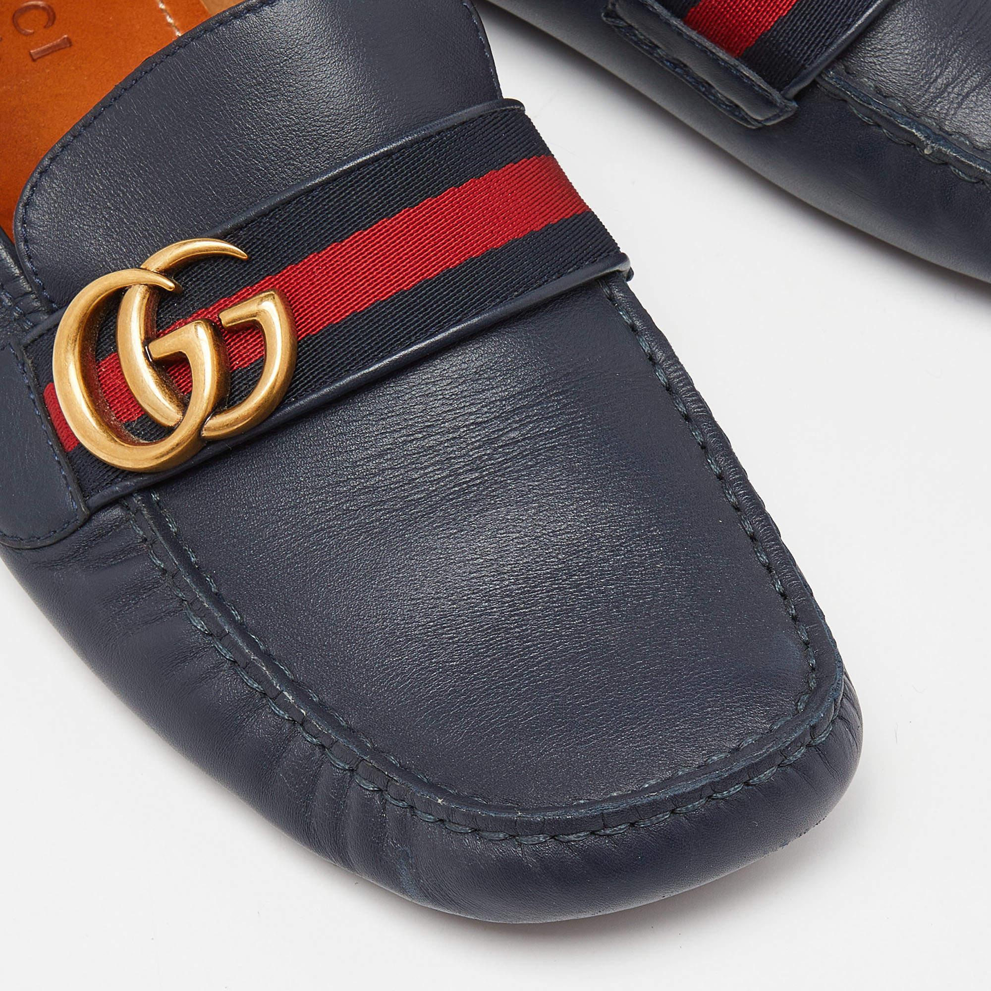 Black Gucci Blue Leather Web Horsebit Loafers Size 41