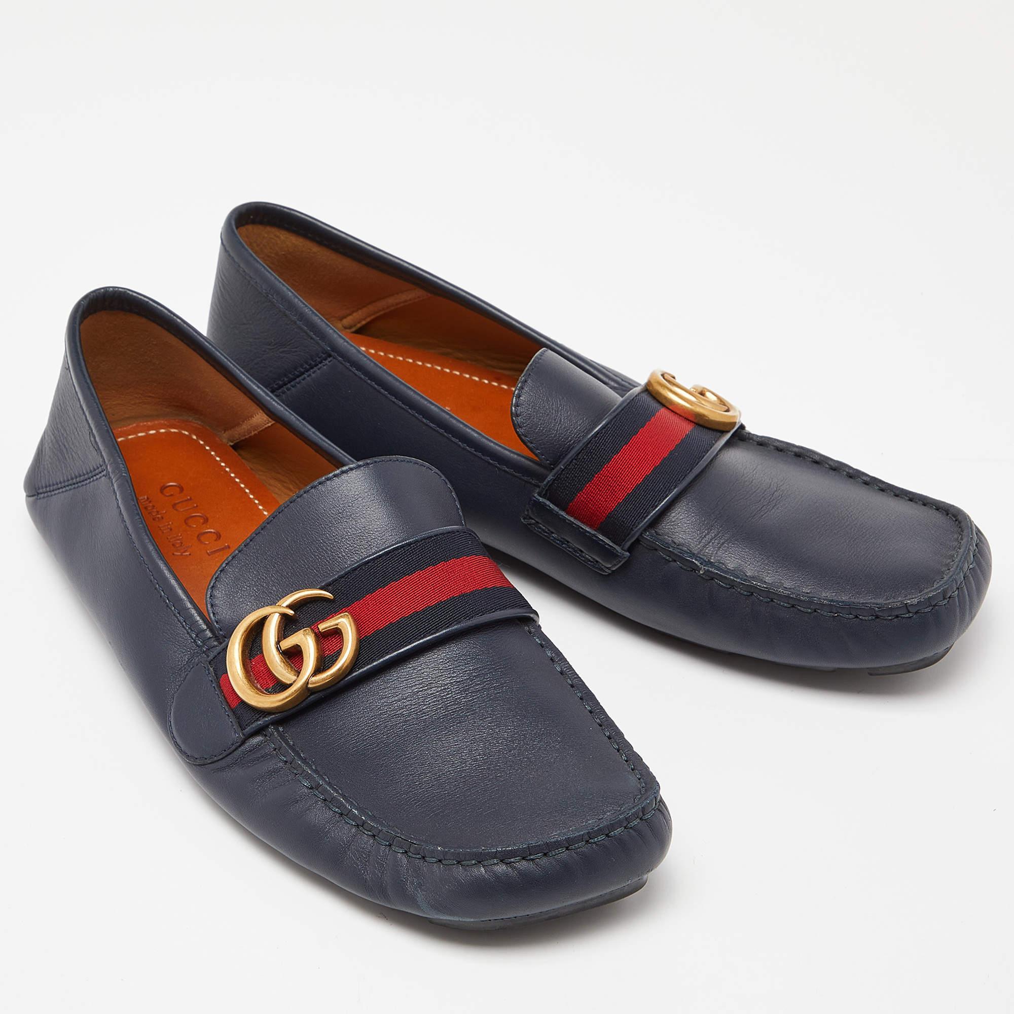 Gucci Blue Leather Web Horsebit Loafers Size 41 In Good Condition In Dubai, Al Qouz 2