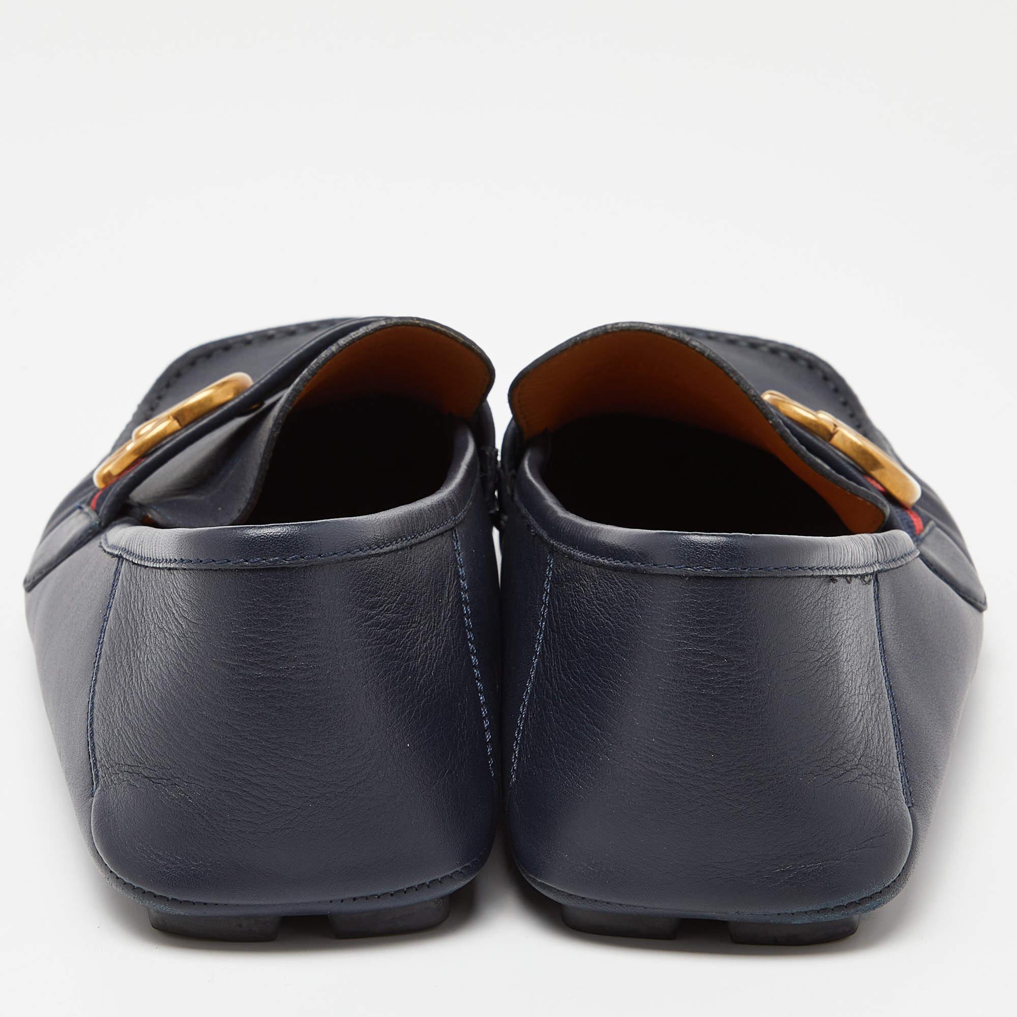 Men's Gucci Blue Leather Web Horsebit Loafers Size 41