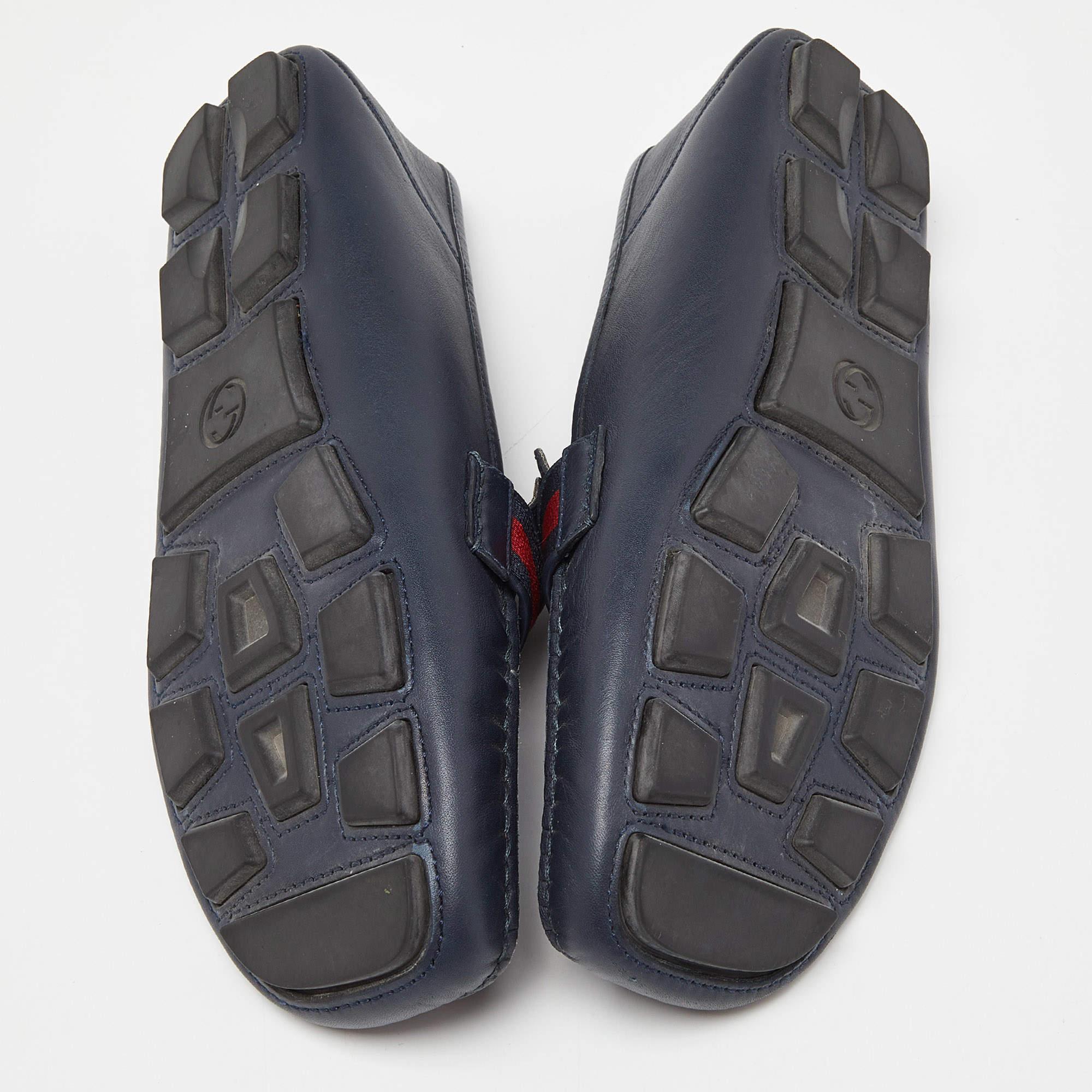 Gucci Blue Leather Web Horsebit Loafers Size 41 1