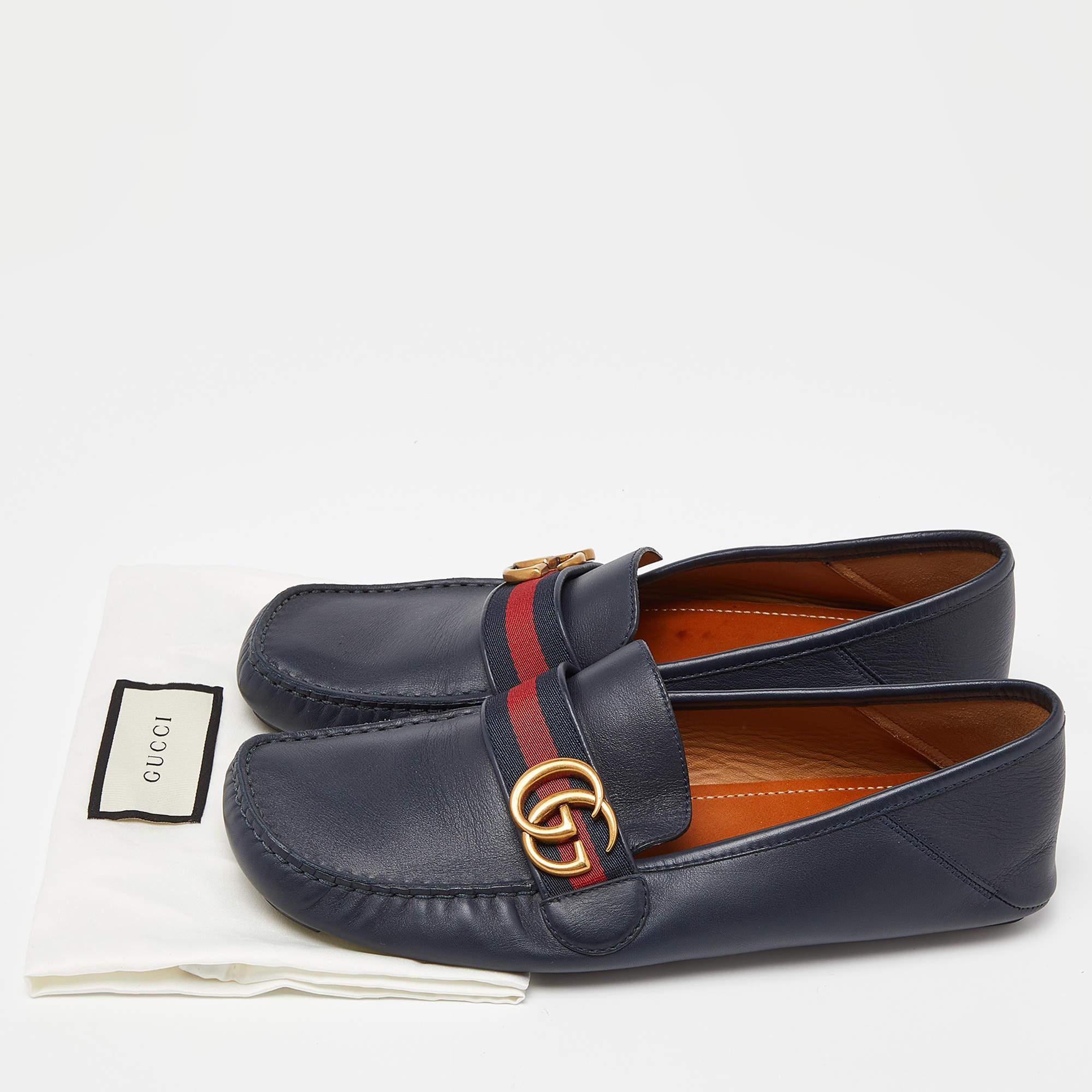 Gucci Blue Leather Web Horsebit Loafers Size 41 3