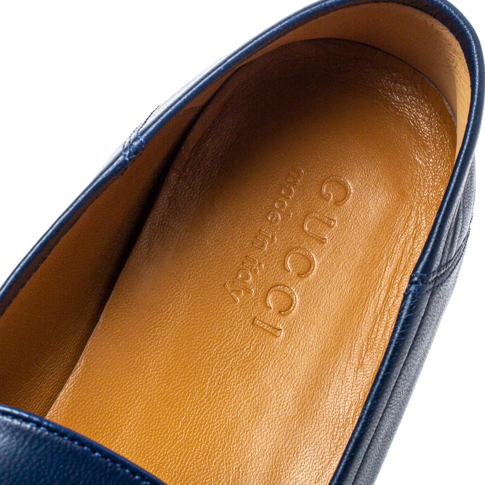 Gucci Blue Leather Web Horsebit Slip On Moccasins Size 44.5 1