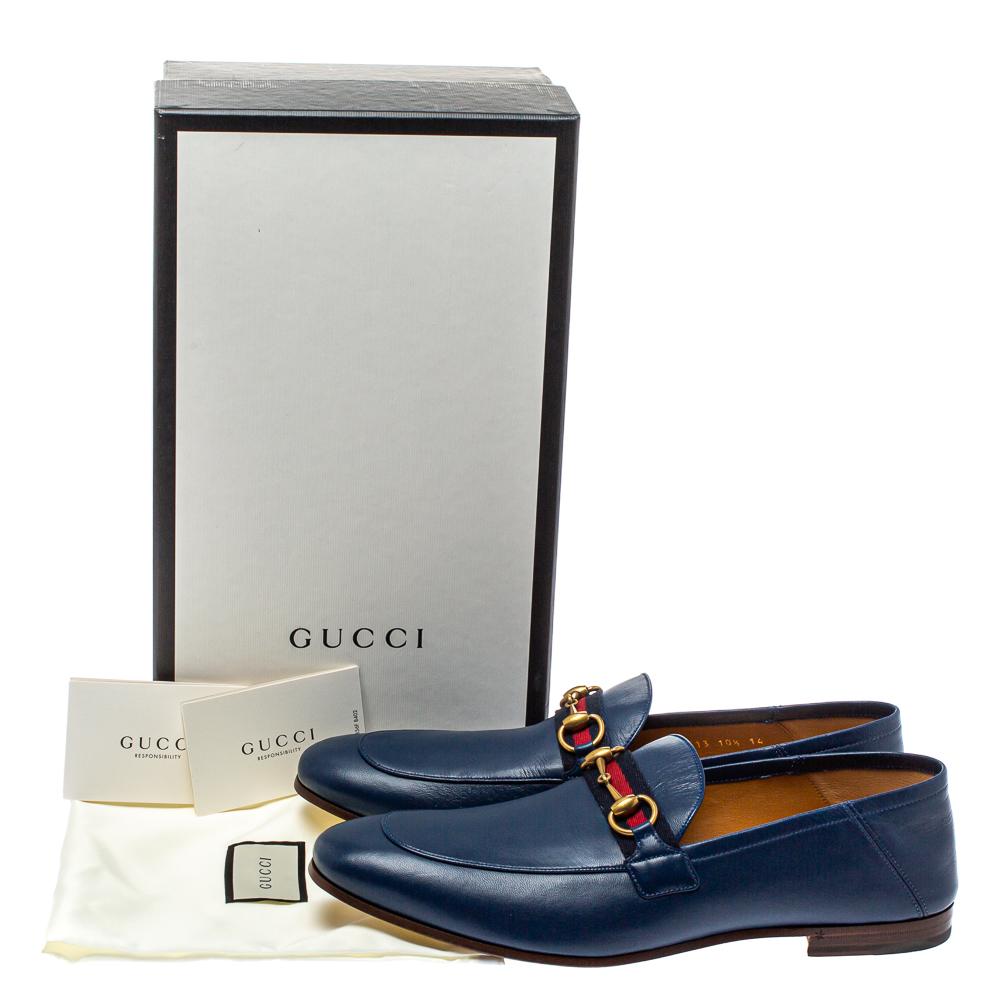 Gucci Blue Leather Web Horsebit Slip On Moccasins Size 44.5 3