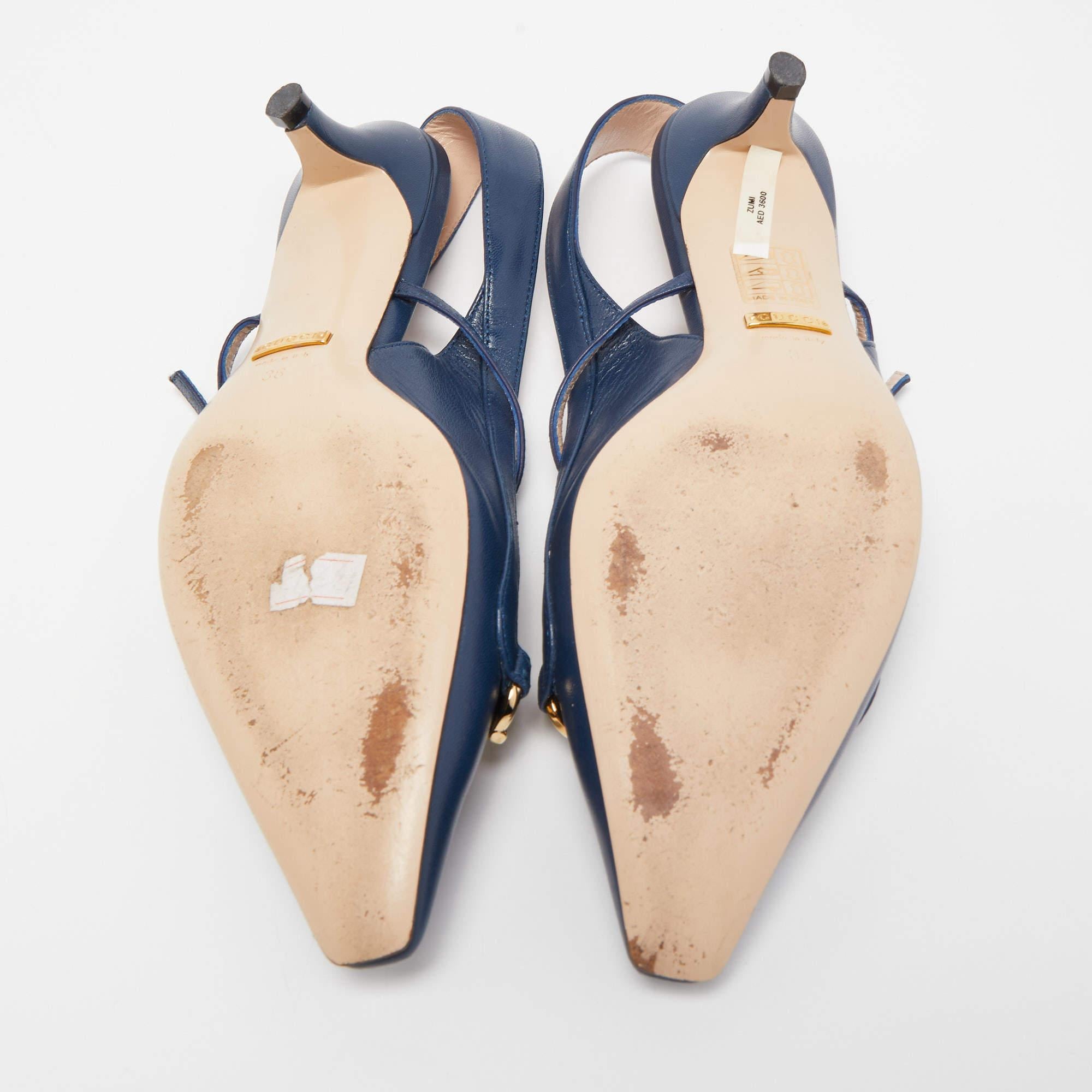 Gucci Blue Leather Zumi Slingback Kitten Pump Size 36 2