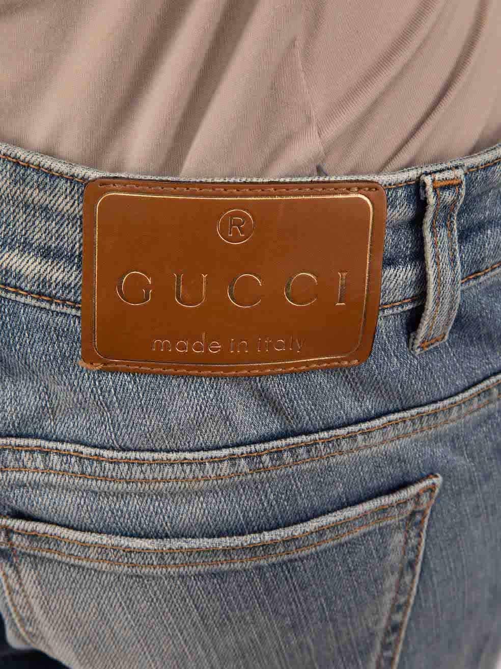 Women's Gucci Blue Logo Charm Stone Washed Straight Jeans Size M For Sale