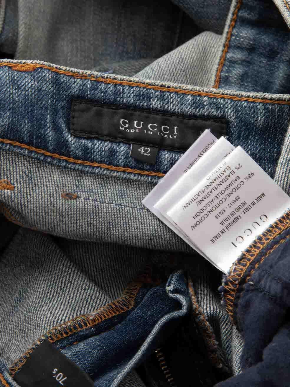 Gucci Blue Logo Charm Stone Washed Straight Jeans Size M For Sale 2
