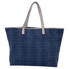 Gucci Blue Logo Denim and Leather Tote Bag Shopper White
