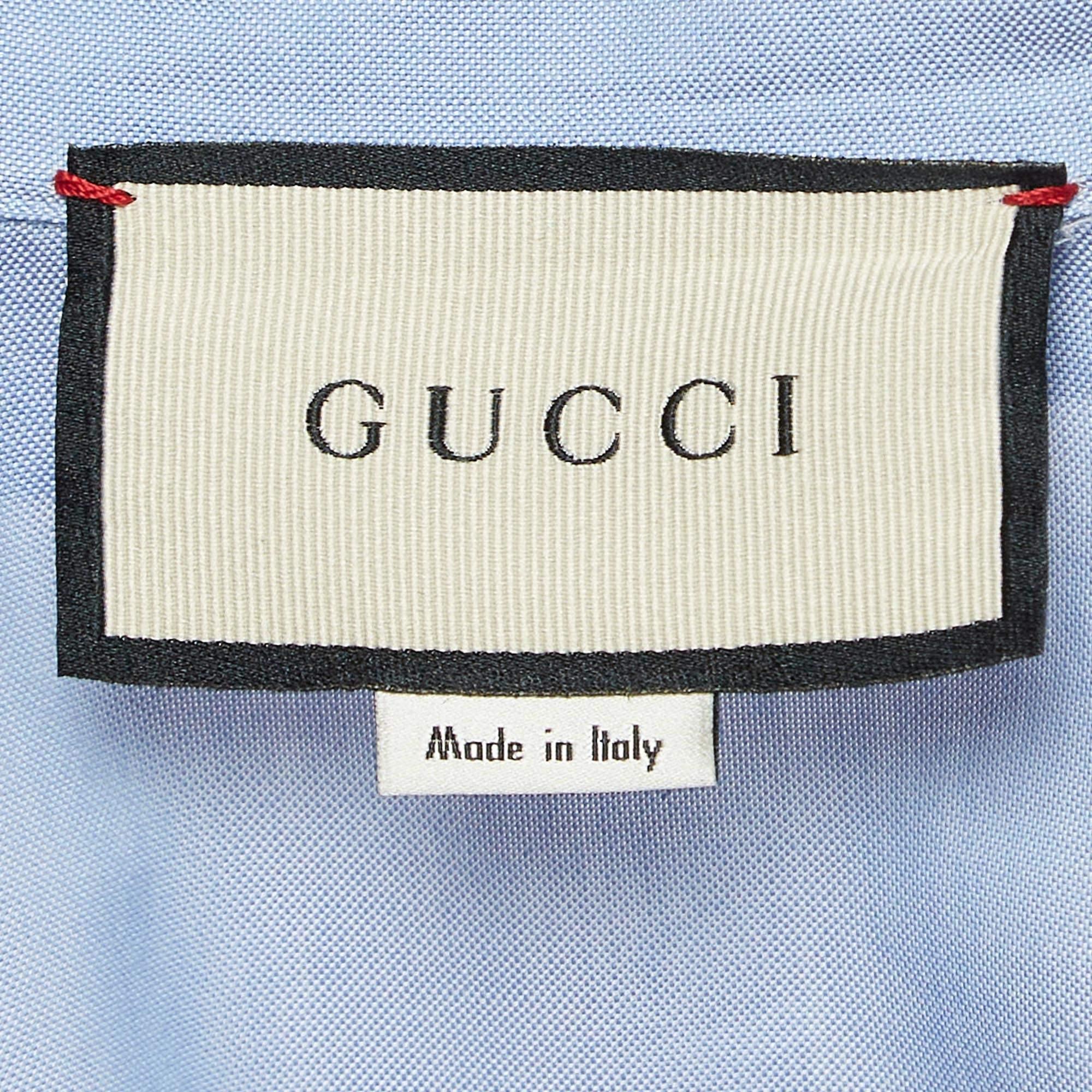 De los hombres Gucci Azul Logotipo Bordado Algodón Calce Holgado Camisa Bolera XS