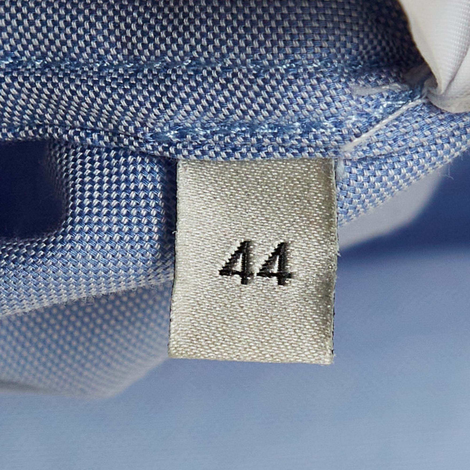 Gucci Azul Logotipo Bordado Algodón Calce Holgado Camisa Bolera XS 1