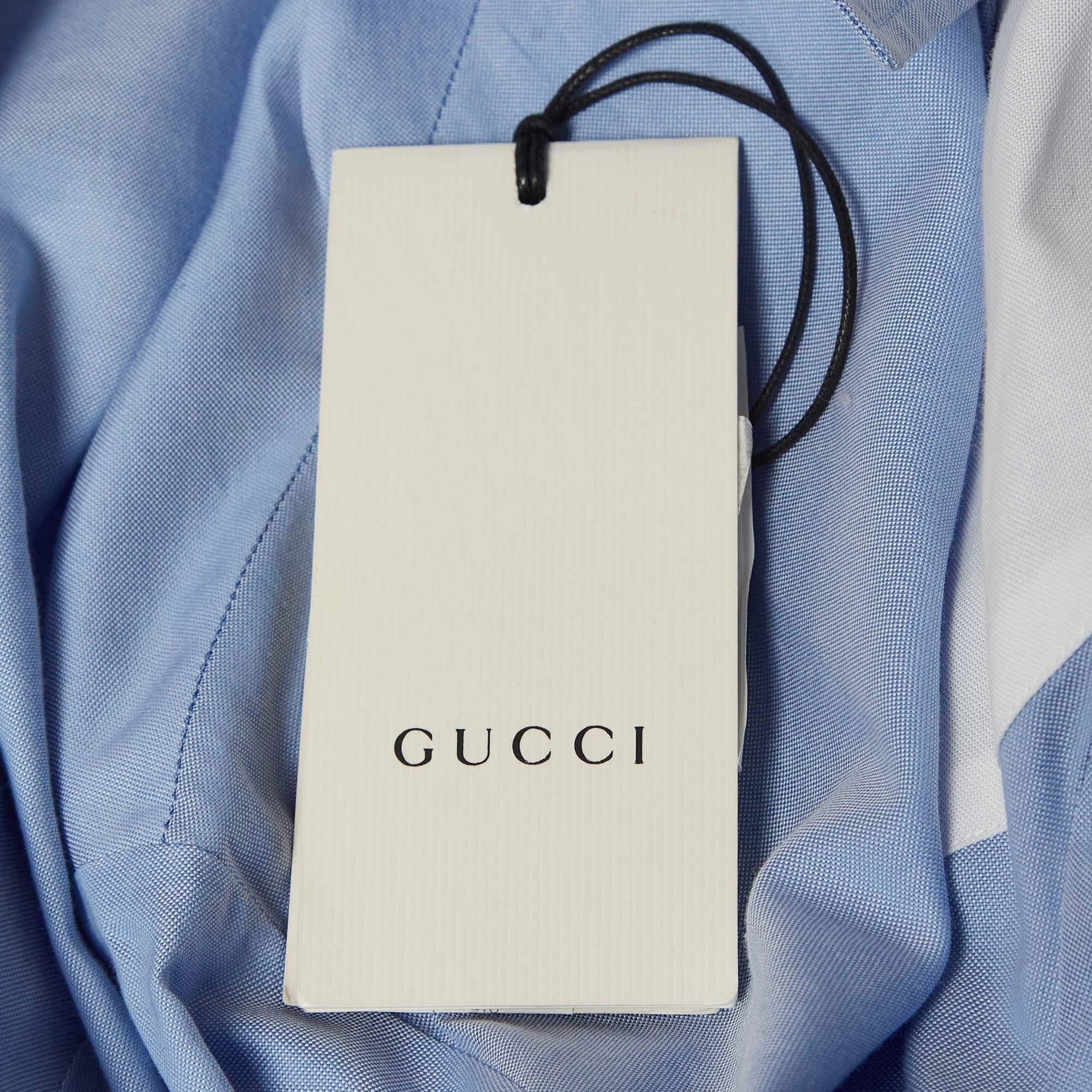 Gucci Azul Logotipo Bordado Algodón Calce Holgado Camisa Bolera XS 2
