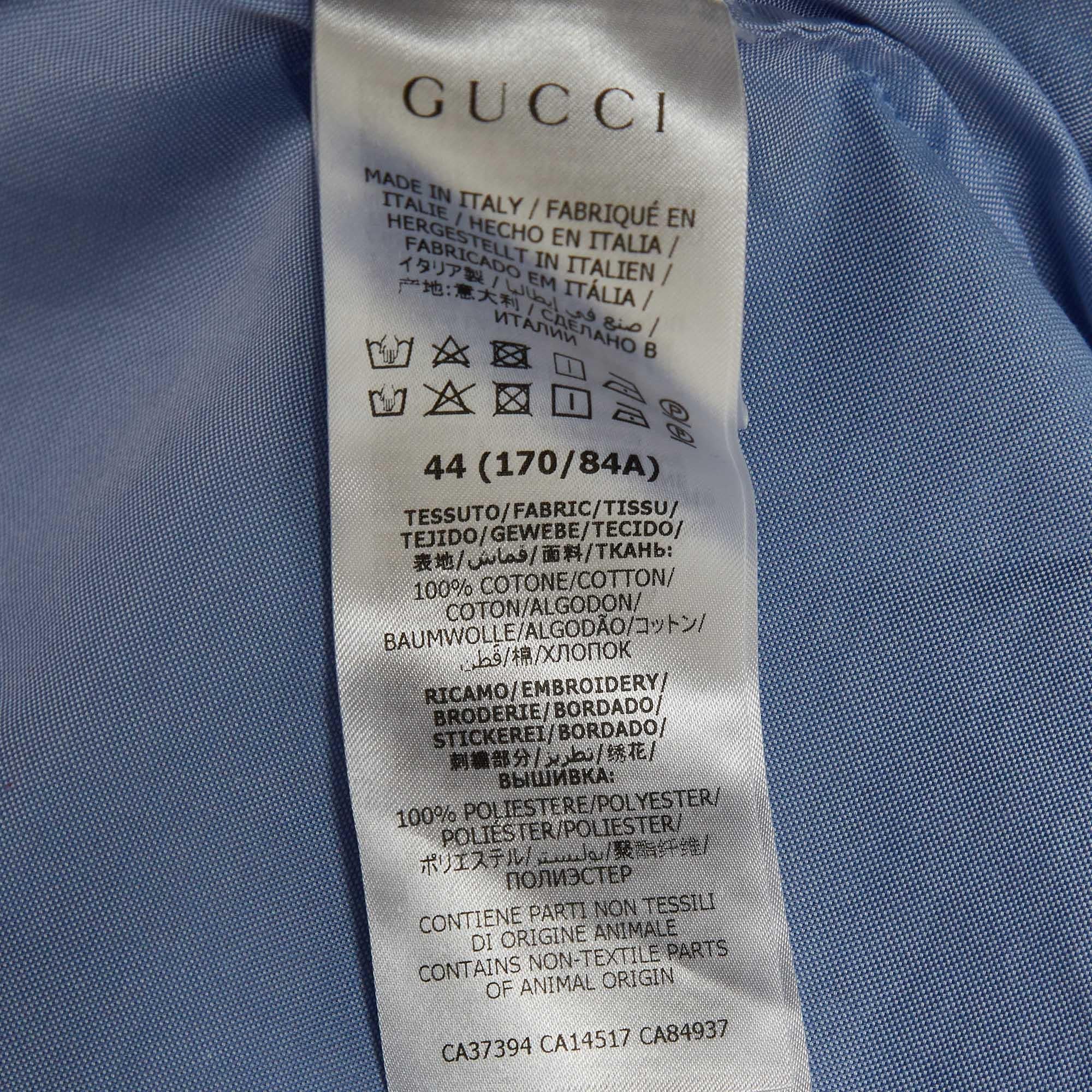 Gucci Azul Logotipo Bordado Algodón Calce Holgado Camisa Bolera XS 4