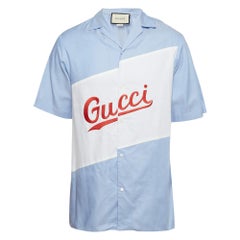 Gucci Azul Logotipo Bordado Algodón Calce Holgado Camisa Bolera XS