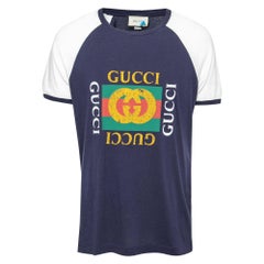 Used Gucci Blue Logo Printed Crew Neck T-Shirt L