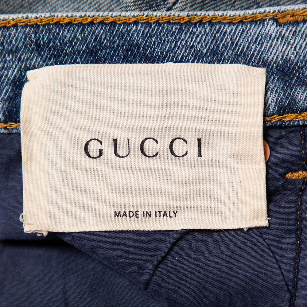 Gray Gucci Blue Logo Printed Denim Muddy Effect Skinny Jeans M For Sale