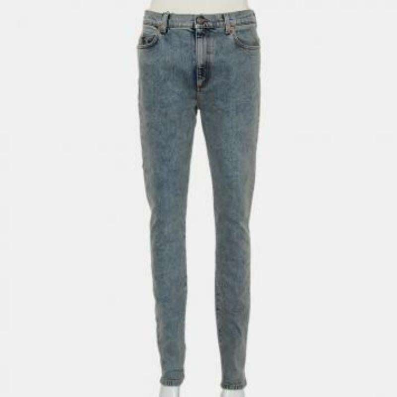 Women's Gucci Blue Logo Printed Denim Muddy Effect Skinny Jeans M For Sale