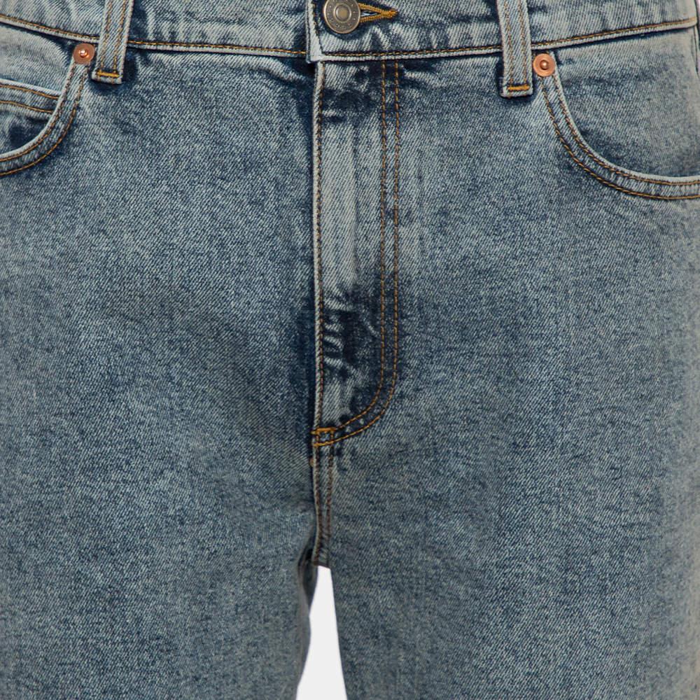 Women's Gucci Blue Logo Printed Denim Muddy Effect Skinny Jeans M For Sale
