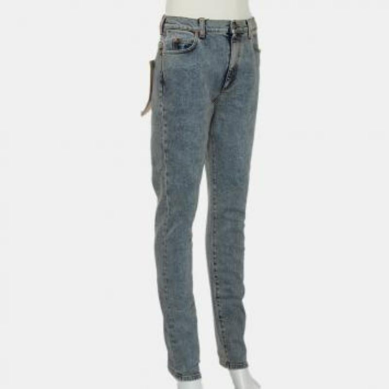 Gucci Blue Logo Printed Denim Muddy Effect Skinny Jeans M For Sale 2