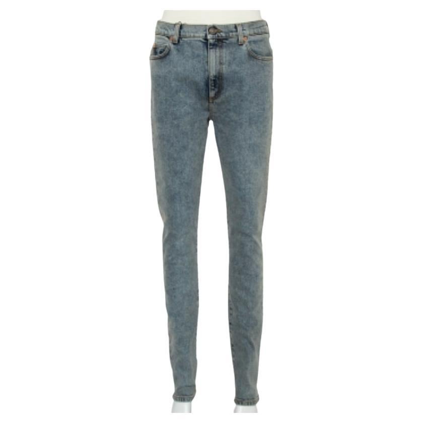 Gucci Blue Logo Printed Denim Muddy Effect Skinny Jeans M For Sale