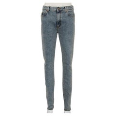 Gucci - Jean skinny en jean bleu imprimé avec logo et effet bouffant, taille M