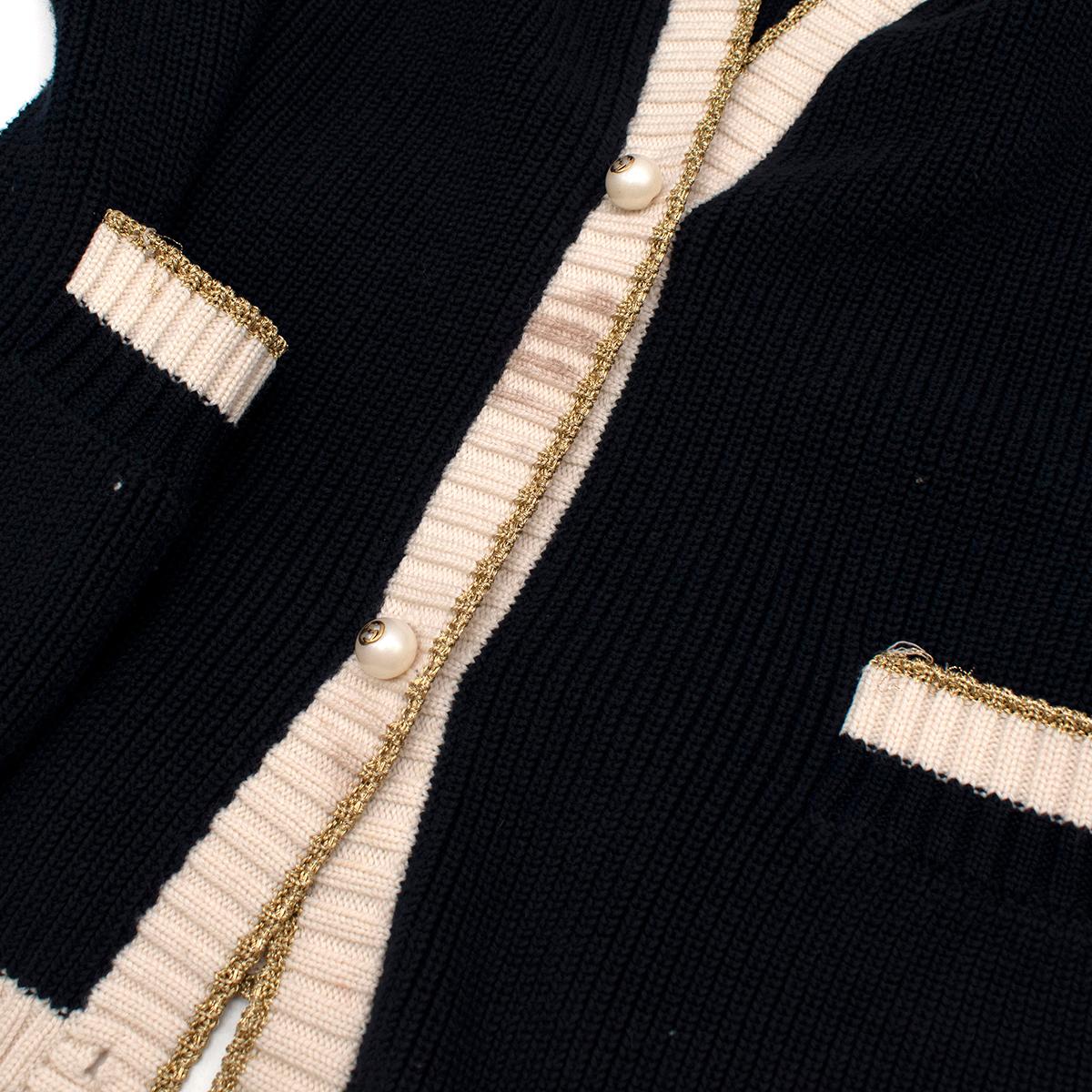 Black Gucci Blue Lurex Detail Contrast Trim Knit Cardigan - Size M