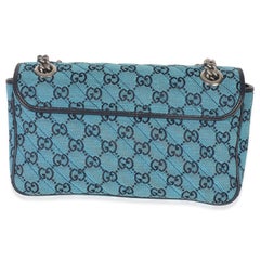 Gucci Blue Matelasse Canvas Diagonal Small GG Marmont Shoulder Bag