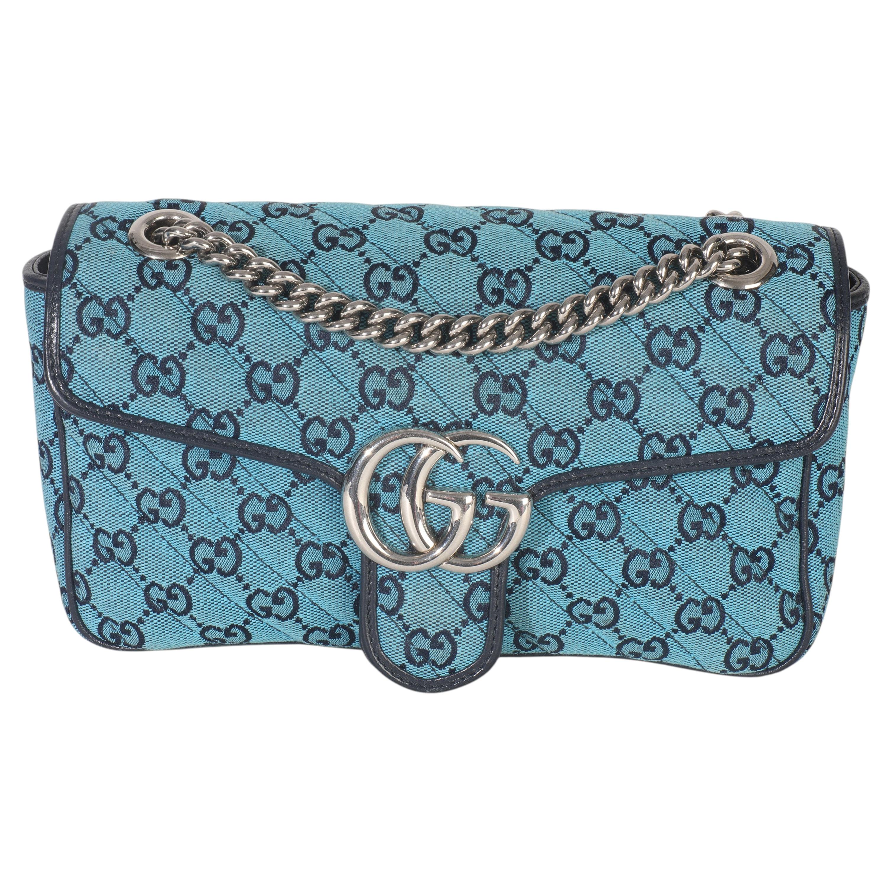 Gucci Borsa a tracolla diagonale in tela matelasse blu piccola GG Marmont