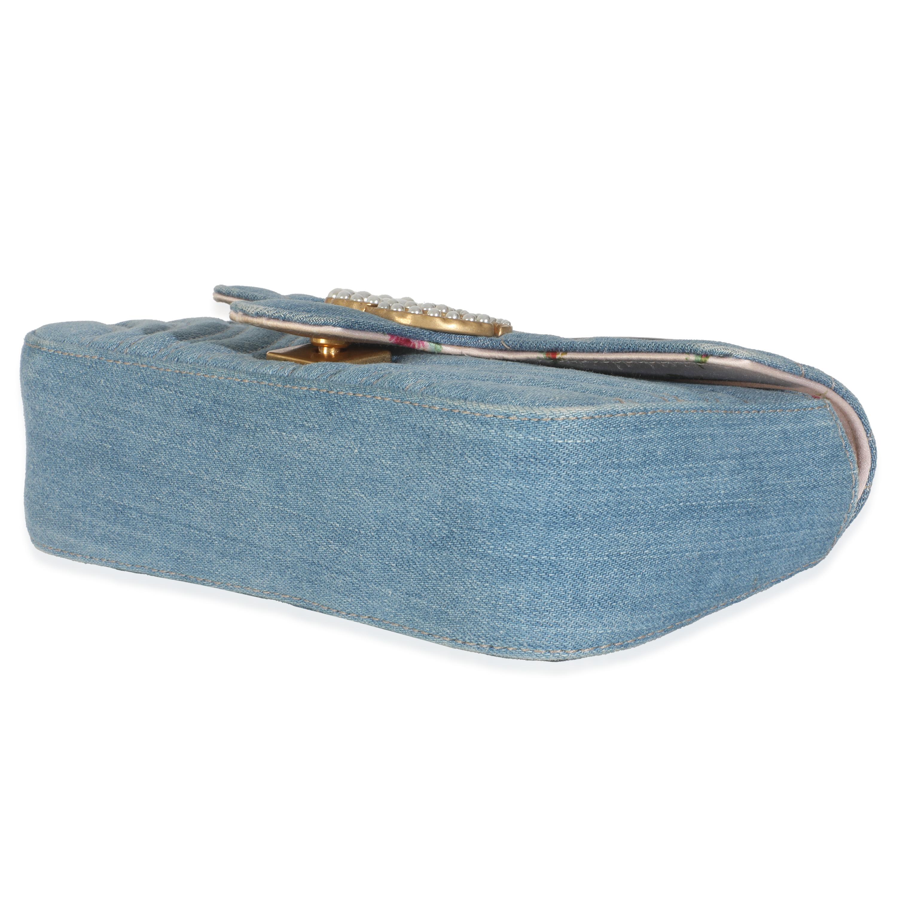 Gucci Blue Matelasse Denim GG Marmont Pearly Shoulder Bag For Sale 1