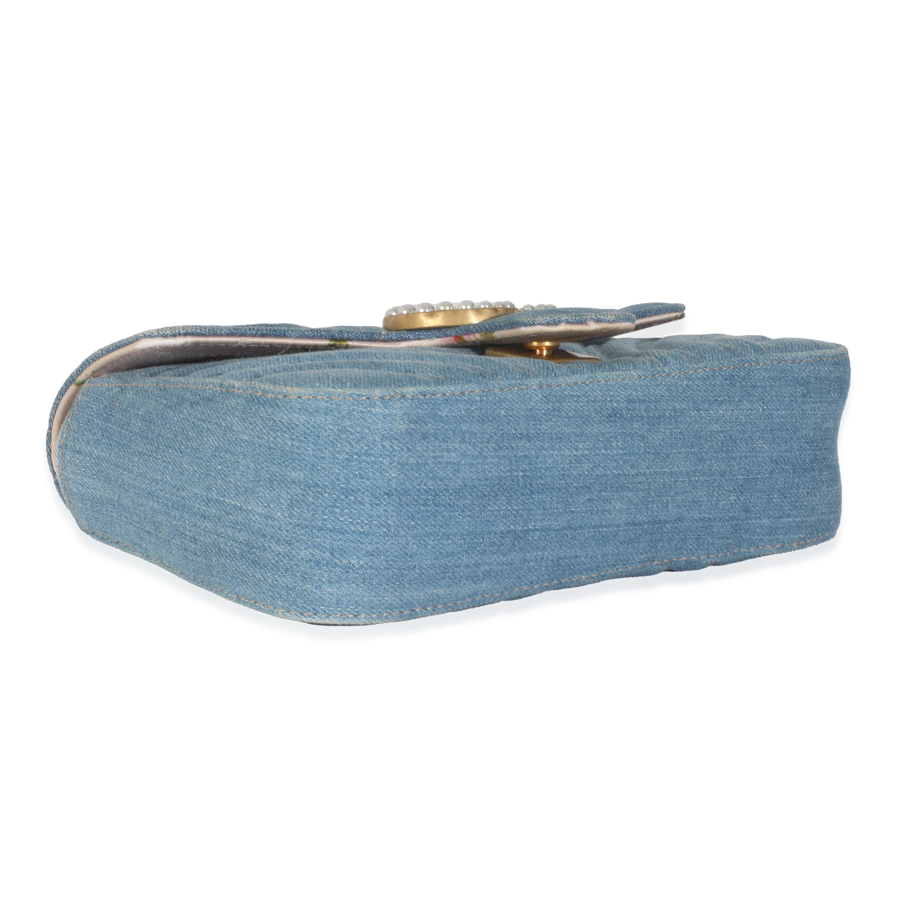 Gucci Blue Matelasse Denim GG Marmont Pearly Shoulder Bag For Sale 3