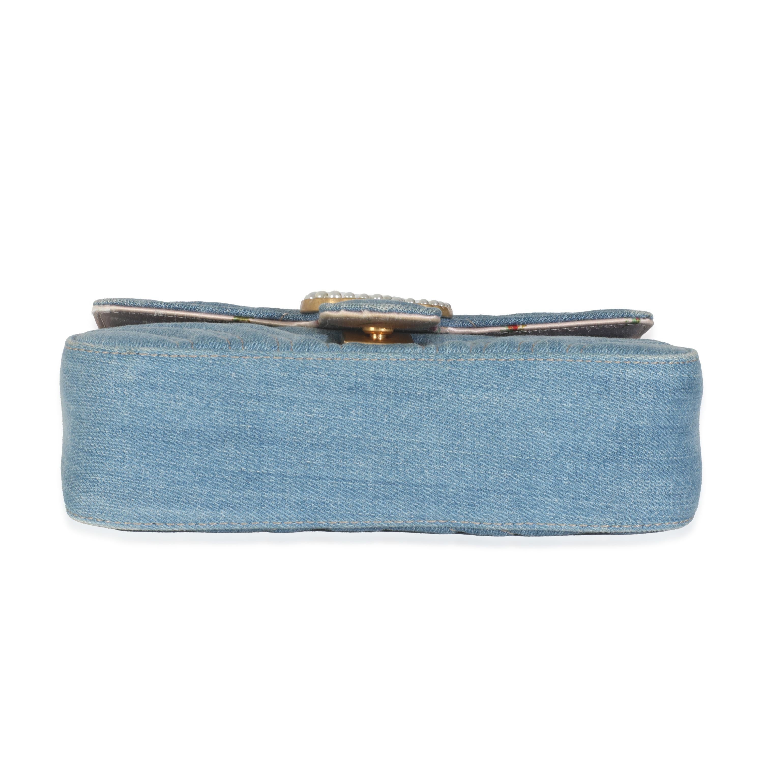 Gucci Blue Matelasse Denim GG Marmont Pearly Shoulder Bag For Sale 4