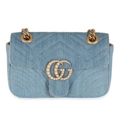 Gucci Blue Matelasse Denim GG Marmont Pearly Shoulder Bag