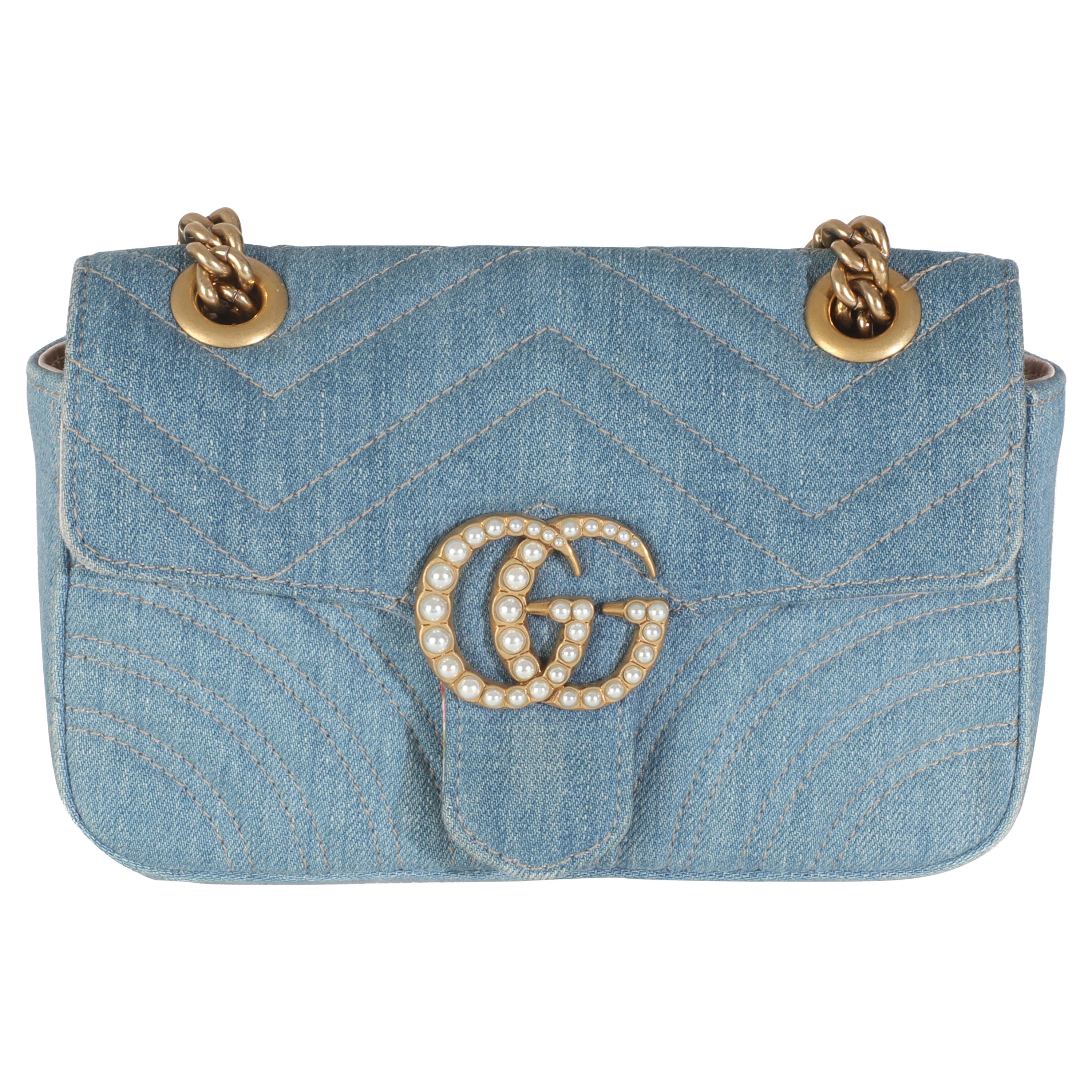 Bolso Gucci Azul Matelasse Denim GG Marmont Nacarado en venta