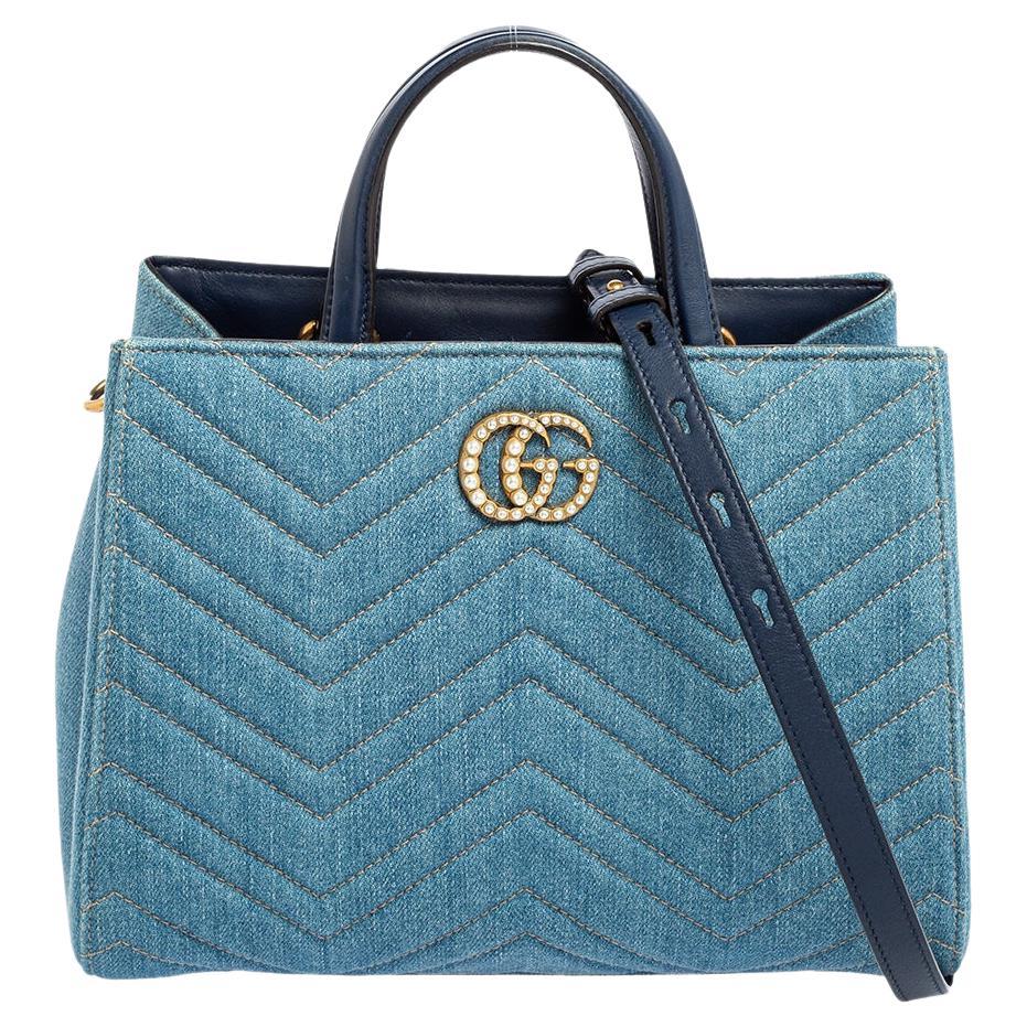 Gucci - Petit sac fourre-tout GG Marmont en denim bleu matelassé