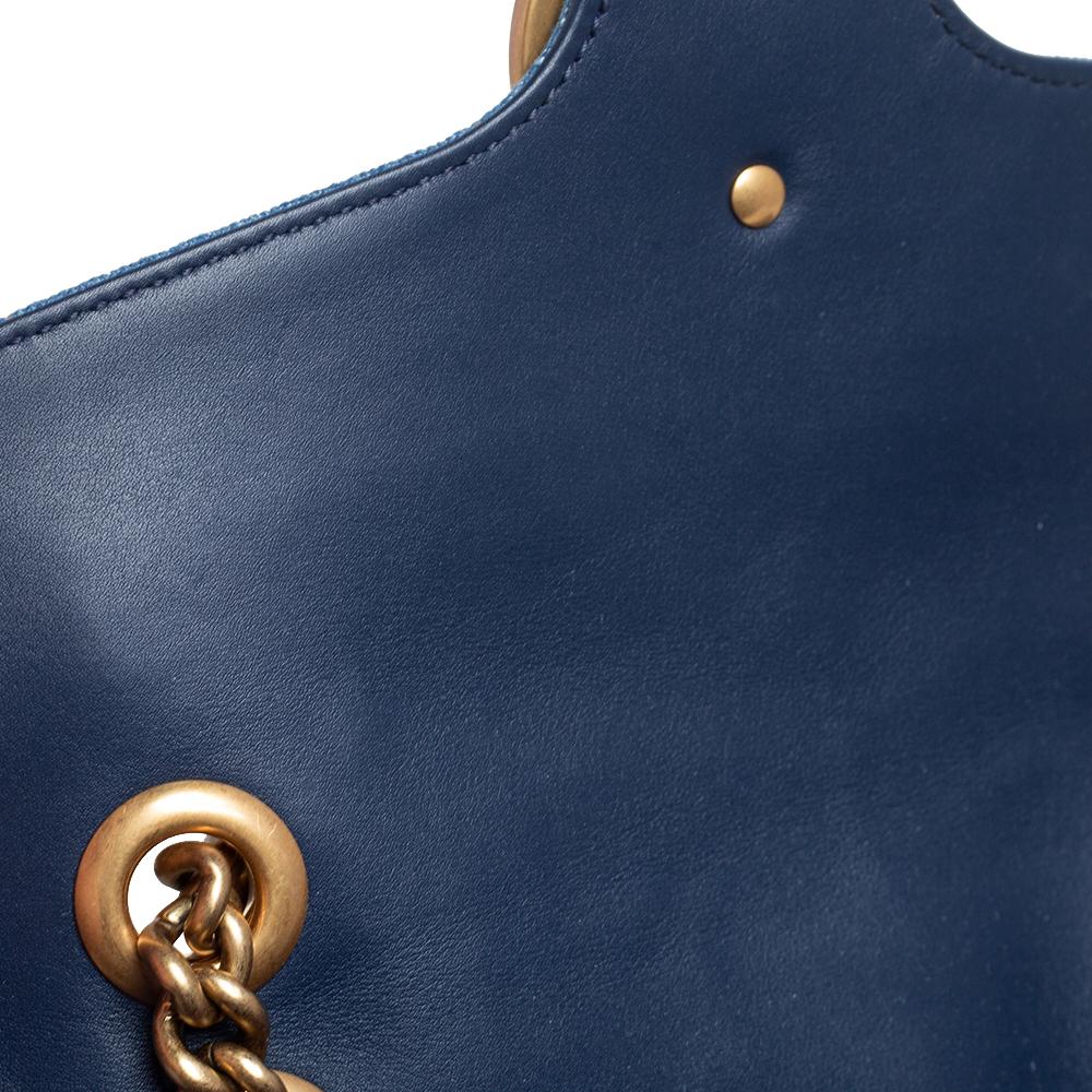 Gucci Blue Matelasse Denim Small Pearl Embellished GG Marmont Shoulder Bag 5
