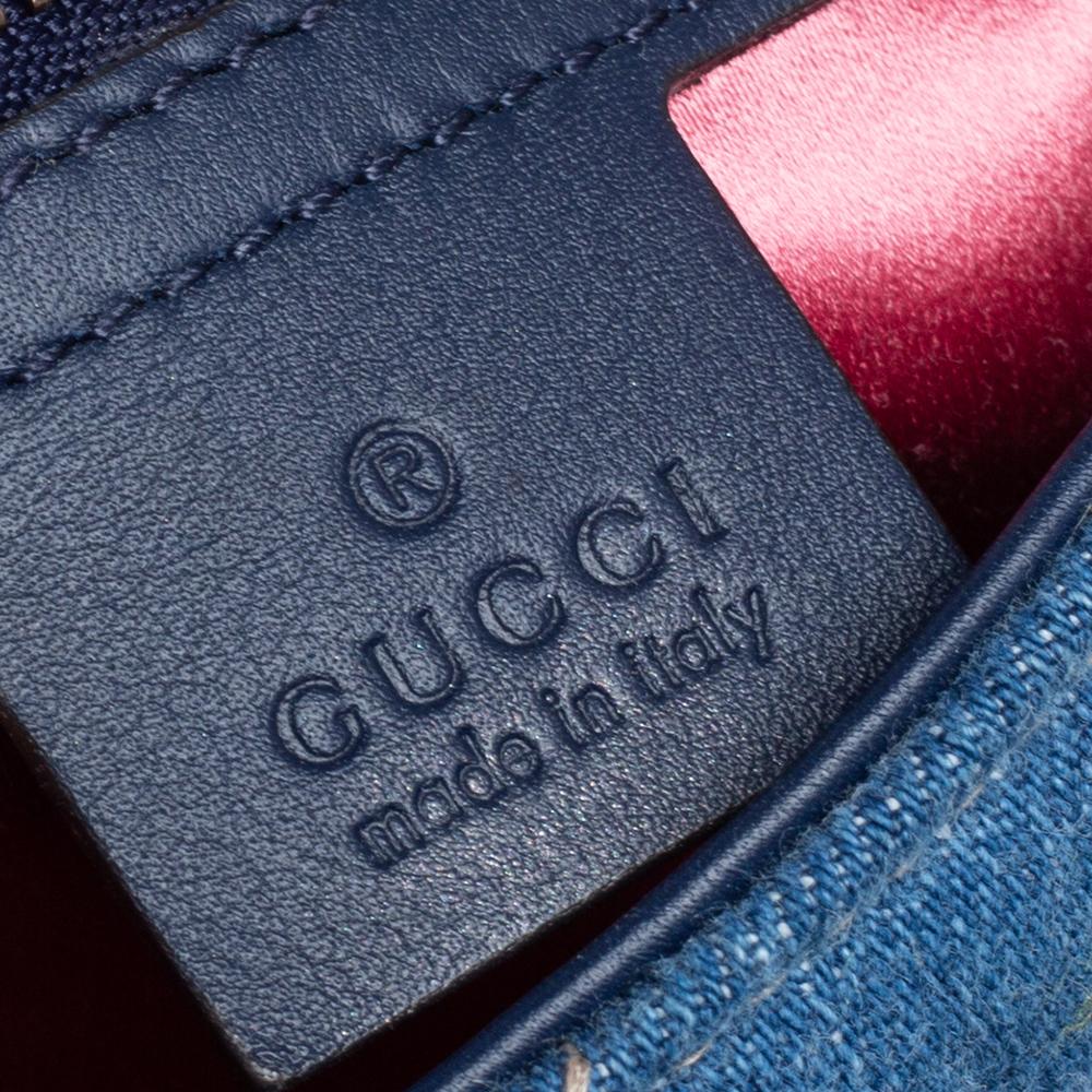 Gucci Blue Matelasse Denim Small Pearl Embellished GG Marmont Shoulder Bag In Good Condition In Dubai, Al Qouz 2