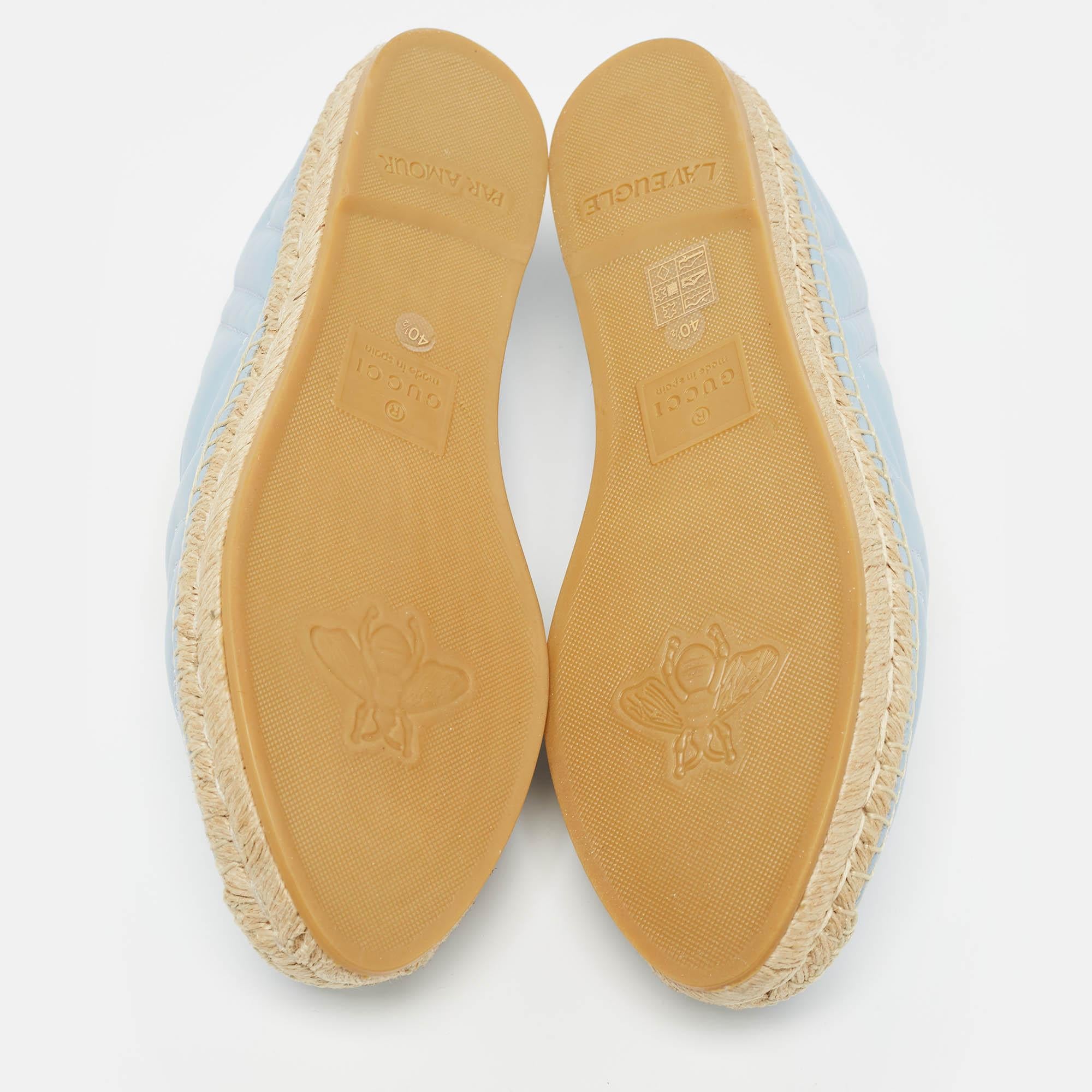 Gucci Blue matelassé Leather GG Marmont Espadrille Flats Size 40.5 For Sale 1