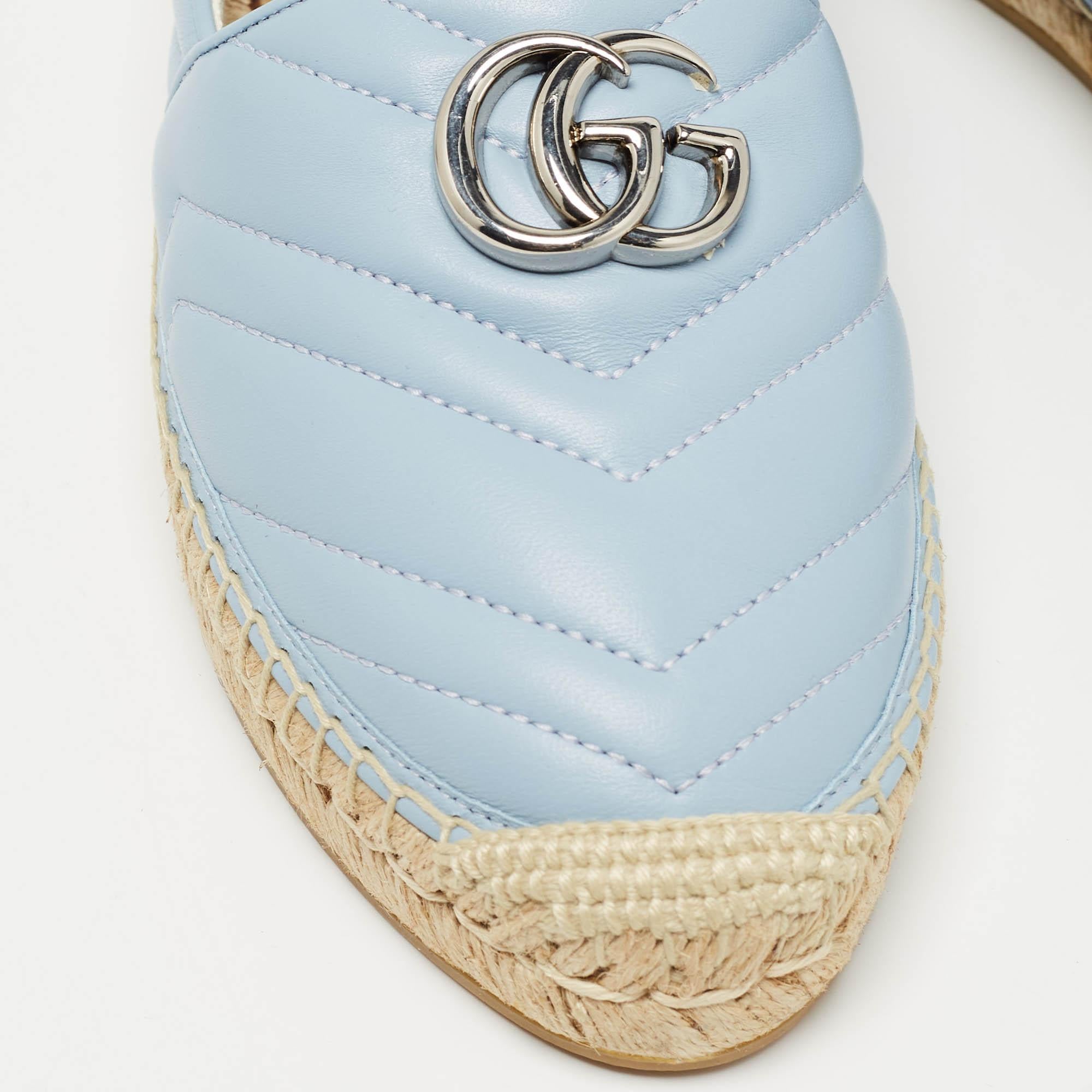Gucci Blue matelassé Leather GG Marmont Espadrille Flats Size 40.5 For Sale 2