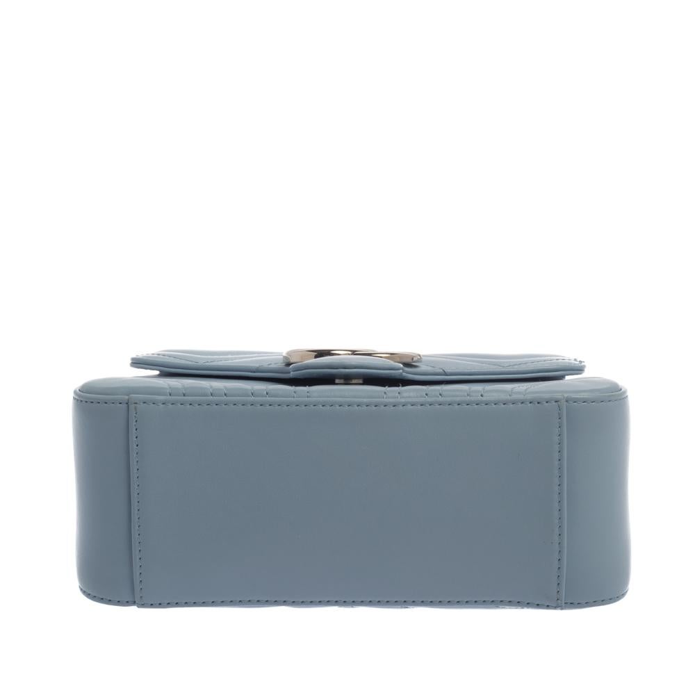 Gucci Blue Matelasse Leather Mini GG Marmont Top Handle Bag In Excellent Condition In Dubai, Al Qouz 2