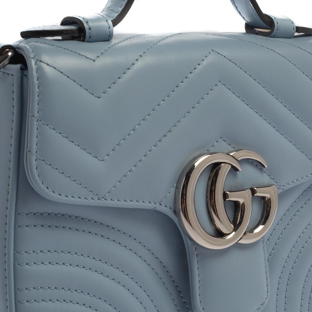 Women's Gucci Blue Matelasse Leather Mini GG Marmont Top Handle Bag