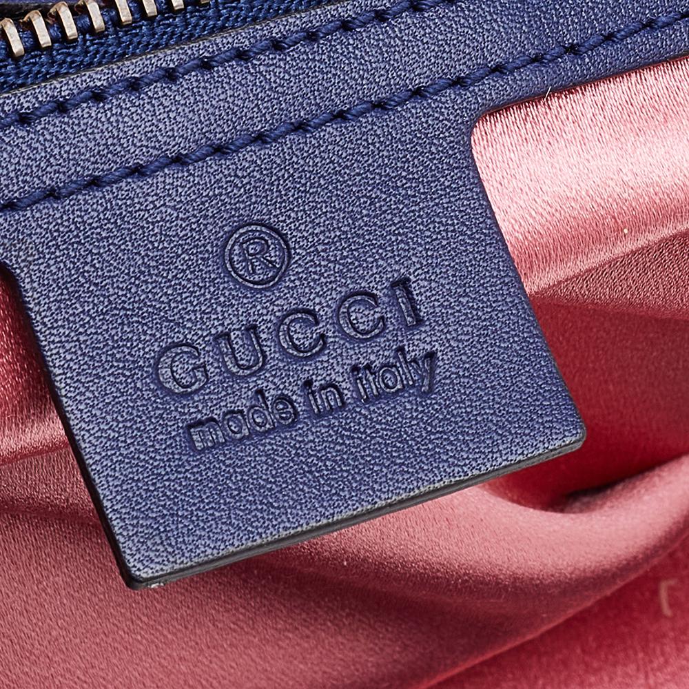 Gucci Blue Matelassé Velvet Floral Modern Embroidered GG Marmont Shoulder Bag 2