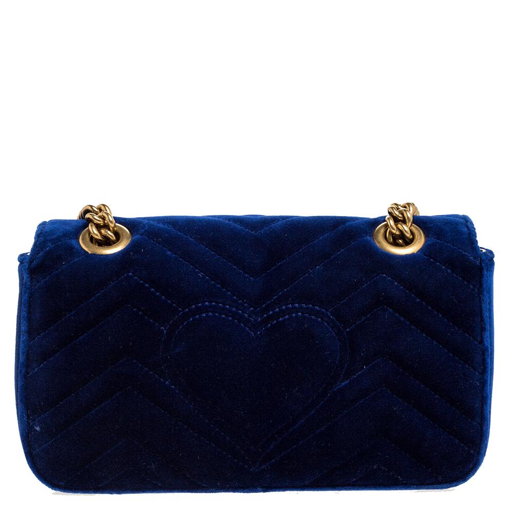 Gucci Blue Matelasse Velvet Mini GG Marmont Shoulder Bag 7