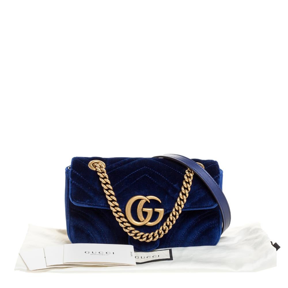Gucci Blue Matelasse Velvet Mini GG Marmont Shoulder Bag 8